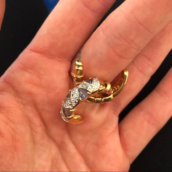 NEW tanzanite CZ gold half moon hoop earrings hoops gemstone - Picture 10 of 15